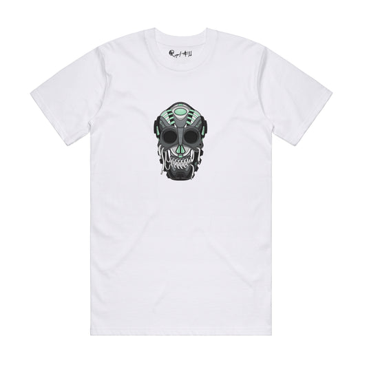 MINT GREEN SKULL PRINTED WHITE TEE